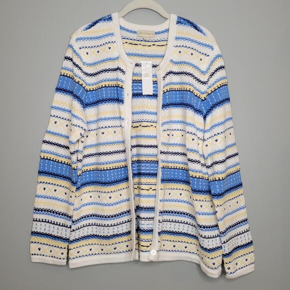 Appleseed's Sweater Women's Size XL 100% Cotton Yellow Blue Striped GrandmaCore‎ - Picture 3 of 11